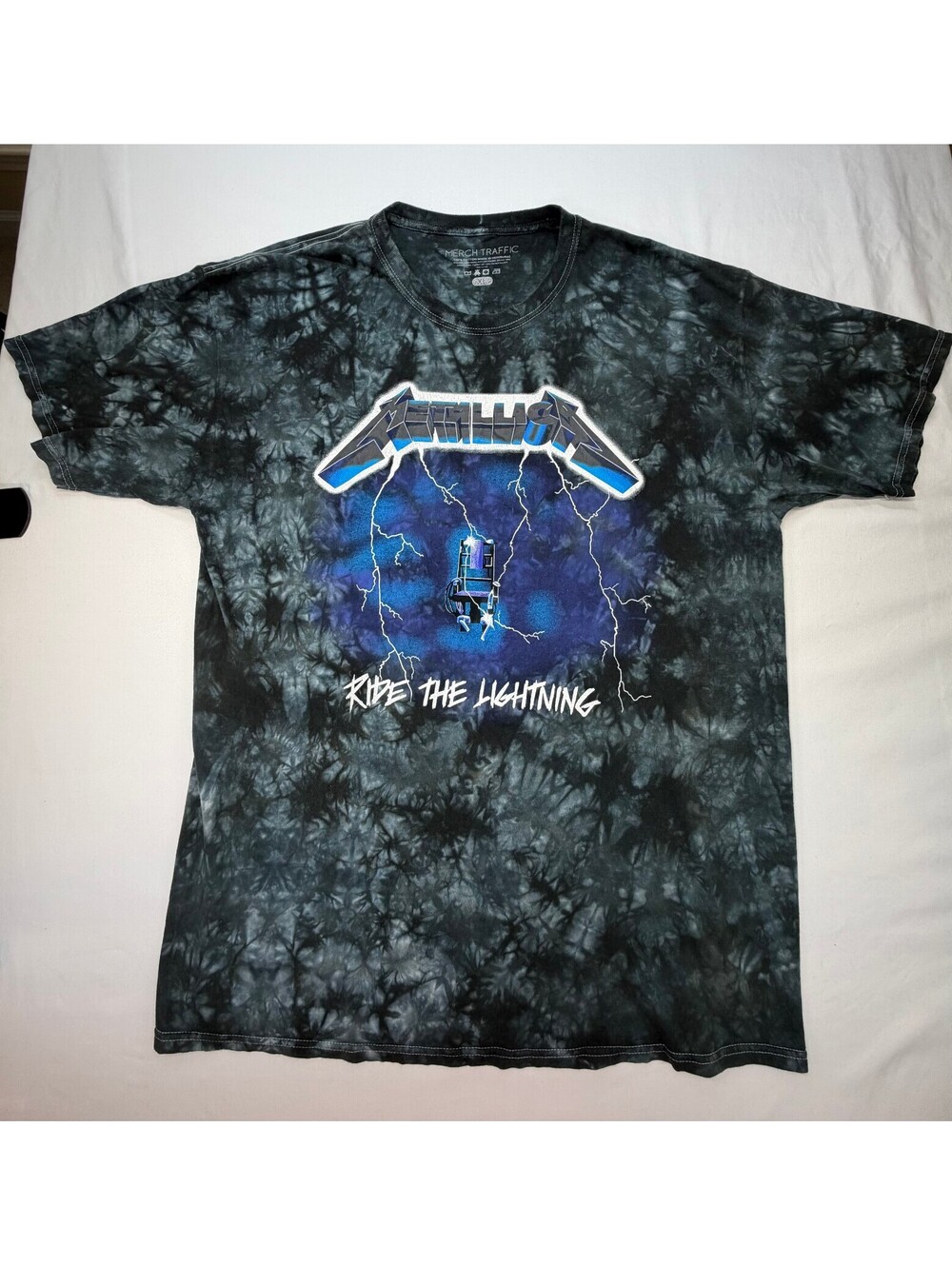 Merch Traffic Men's T-Shirt Tie Dye Metallica Ride The Lightning Size XL Black